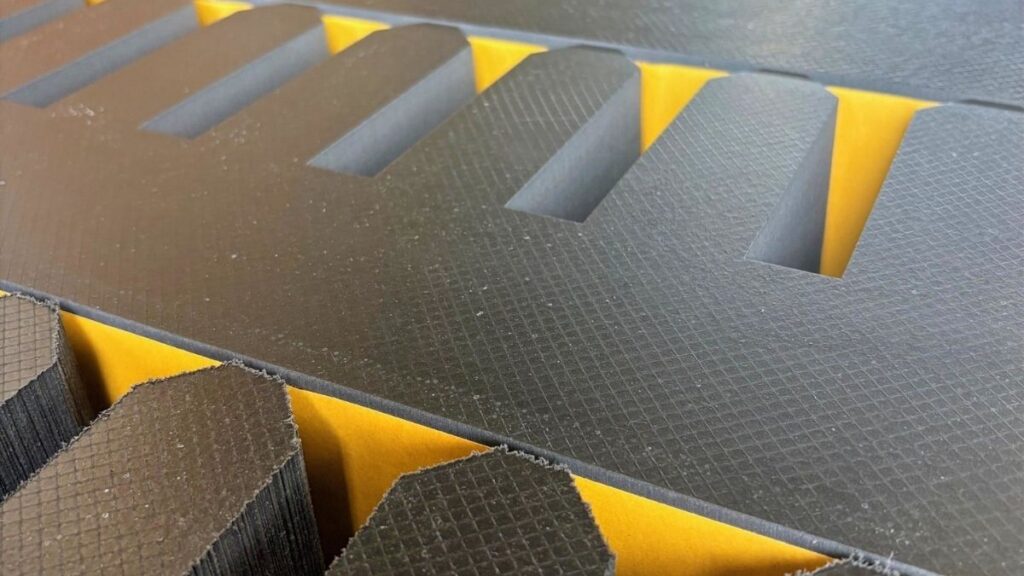 Close-up of specialist packing made at Acoousta Products
